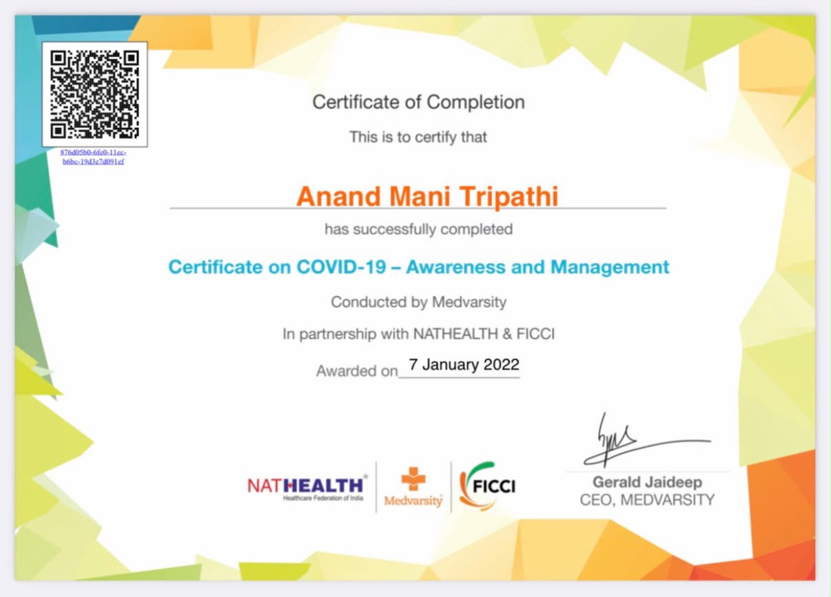 Certificate on COVID-19 — Awareness and Management