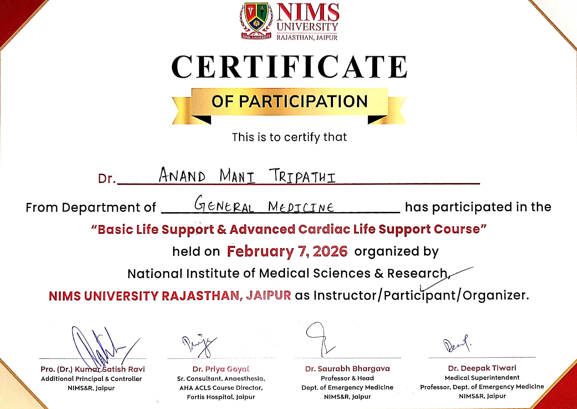 BLS & ACLS Course — Participation