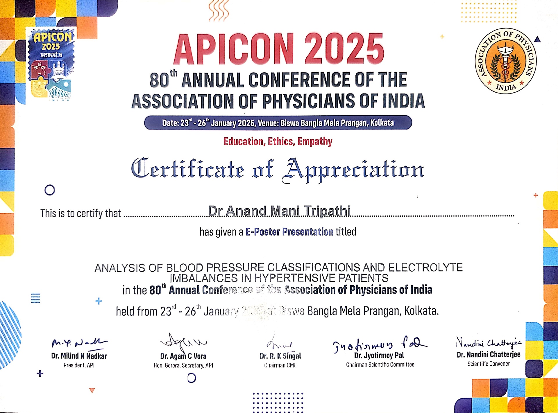 APICON 2025 — E-Poster: BP Classifications & Electrolyte Imbalances in Hypertensives