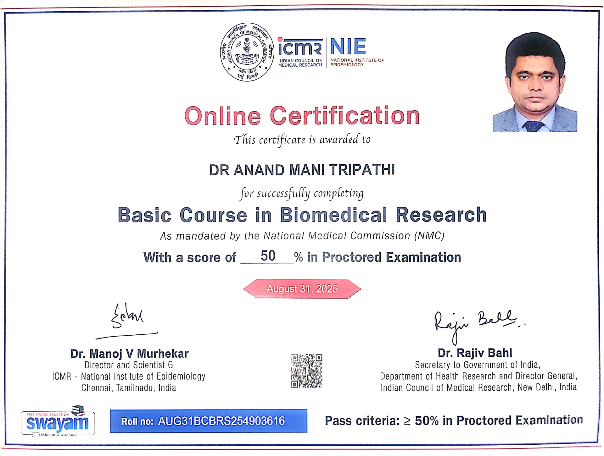 Basic Course in Biomedical Research (NMC-mandated)